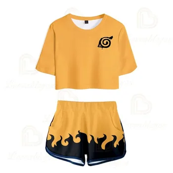 Noi Japonez Naruto Anime Cosplay 3D Digital Print Sexy Casual Buric Scurt T Costum Crop Topuri, pantaloni Scurți Două Seturi de piese