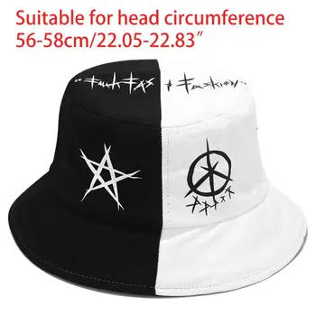 Unisex Alb Negru Culoare Bloc Găleată Pălărie Star Ochi Graffiti Print Pescar Capac A2UA