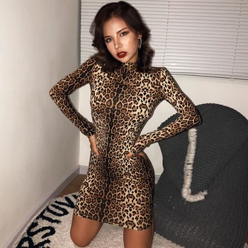 Hugcitar leopard print long sleeve slim bodycon rochie sexy 2019 toamna iarna femei streetwear festival petrecere rochii costume