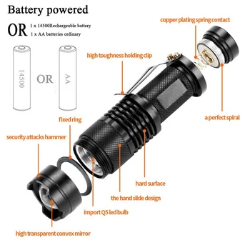 VBS Q5 Zoom AA Mini Alimentat Lanternă Tactică în aer liber Rezistent la apa Lanterna Portabil Ultra Luminos Lanterna LED-uri Portabile
