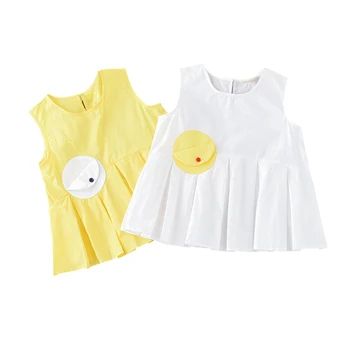 Bumbac alb fără mâneci bluza vârsta de 4 - 16 ani fete adolescente 2019 noi de vara haine de plaja galben de desene animate drăguț model de tricouri