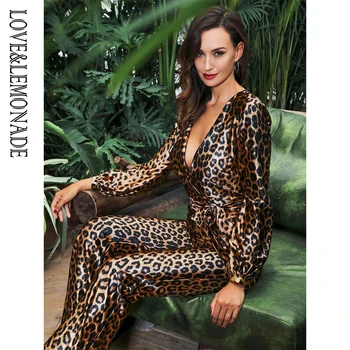 DRAGOSTE si LIMONADA Sexy V-Gât Adânc Talie Mare Leopard de Imprimare Tesatura Elastica Salopeta LM81646