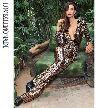 DRAGOSTE si LIMONADA Sexy V-Gât Adânc Talie Mare Leopard de Imprimare Tesatura Elastica Salopeta LM81646
