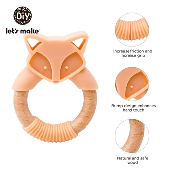 Hai să Facem Fox Inel de Dentitie Baby Masează Desene animate Formă Lemn de Fag BPA Gratuit 1 Copil Zuruitoare Face Azil de Silicon jucării Teether