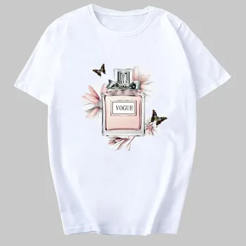 Femei Haine de Imprimare T Tricoul Flori Sticla de Parfum Dulce tricou Maneca Scurta Harajuku Femeie T-shirt Vogă Top Casual Femei Tee