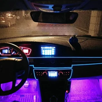 AUTO interior refit lumina de 1m/2m/3m/5m flexibil lumina de neon glow el salon de sârmă plat benzi cu led-uri pentru masina Cu bricheta cu Mașina