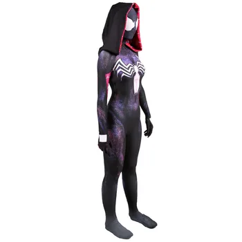 Fete Gwen Stacy Cosplay Costum pentru Halloween Costum Gwen Zentai Body super-Erou Costum Salopeta & Mantie pentru Femei
