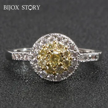 BIJOX POVESTE de moda de sex feminin inel argint 925 bijuterii cu forma rotunda citrin inele de nunta promit dimensiunea de partid 6-10