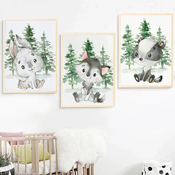 Animalele Din Pădure Iepure Cerb Veveriță Lup Elan Arta De Perete Panza Pictura Nordică Postere Și De Imprimare Imagini De Perete Decor Camera Pentru Copii