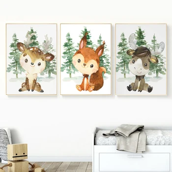 Animalele Din Pădure Iepure Cerb Veveriță Lup Elan Arta De Perete Panza Pictura Nordică Postere Și De Imprimare Imagini De Perete Decor Camera Pentru Copii