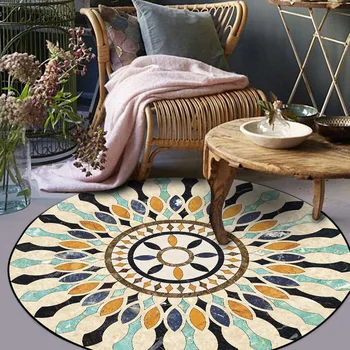 Persan Maroc Stil Rotund Covoare Pentru Living Retro Etnice Dormitor, Covoare Și Covoare Mandala Podea Mat Studiu Masă De Cafea