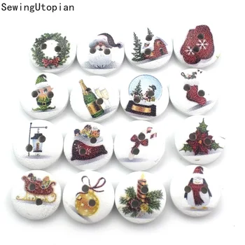 100BUC 15MM Lemn Rotund de Crăciun Butoane de Cusut pentru Copii Haine Scrapbooking Decorative Botones Artizanat DIY Accesorii