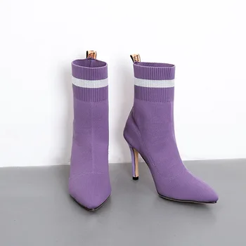 Koovan Femei Cizme cu Toc 2019 Noua Moda de sex Feminin Cizme Scurte Ascuțite de Culoare Sexy Club de noapte Tocuri cui Șosete Pantofi Pentru Fete