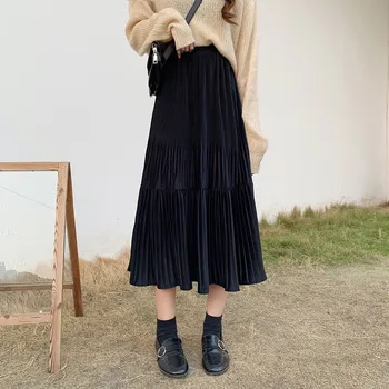 WERUERUYU 2019 coreeană de Moda Fusta de Vara Femei Șifon Talie Mare Plisate Fuste Femei HarajukuFaldas Mujer Dropship