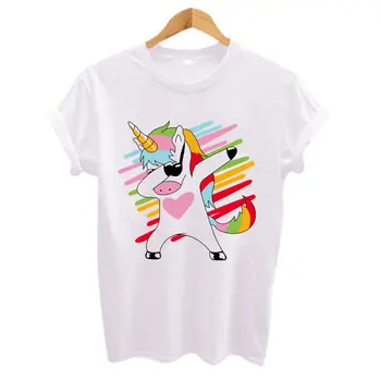 2019 Amuzant Unicorn Imprimare Femei tricou cu Maneci Scurte t-shirt O-Gât Topuri Plus Dimensiune Alb casual Hip Hop tricouri