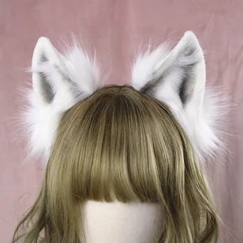Lolita fată accesorii de par Animal Lup Alb Urechile hairband pentru femei elasticul Pălării de Mână de Lucru
