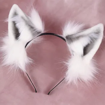 Lolita fată accesorii de par Animal Lup Alb Urechile hairband pentru femei elasticul Pălării de Mână de Lucru