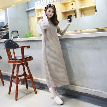 Elegant Toamna Iarna Cald Tricotate Femei Rochie Coreea de Libertate Rochii Pulover Doamnelor Jumătate Guler tricot Mijlocul Rochie de sex Feminin