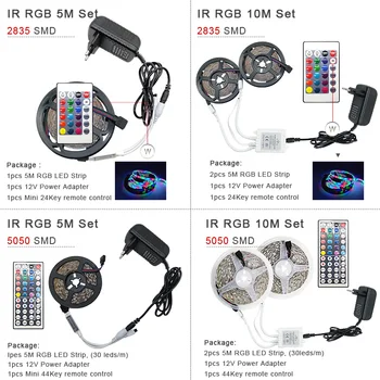 RGB LED Strip Lumina RGB 5050 SMD 2835 Flexibil Panglică fita a condus lumina benzi RGB 5M 10M Bandă Diode 12V DC Adaptor Telecomandă