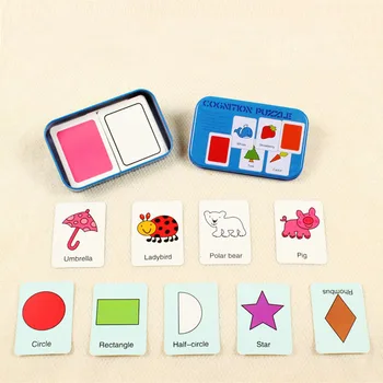 Lemn Alfabet de Învățare Carduri de Jucărie pentru Copii de Culoare Forma Cognitive Puzzle de Potrivire Card de Jucărie Devreme de Învățământ pentru Copii cu Cutie de Fier