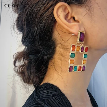 SHIXIN Acril Colorat Cristal Cercei pentru Femei Boho Declarație de Moda Picătură Cercei 2019 Designer de Lux Earing Femei Cadouri