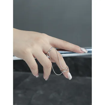 Perfect argint 925 personalitate simple, nișă de stivă cu inel dublu lant cu inel deschis feminin degetul arătător ring Instagram