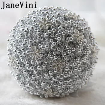 JaneVini Argint Perle Stras Buchet De Mireasa De Lux, Cristale Artificiale A Crescut De Mireasa Buchete De Mireasa Ramo Novia Para Lanzar