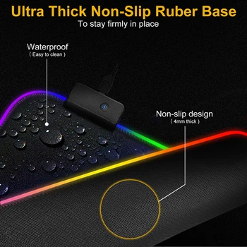 Pline de culoare RGB Mouse Pad Negru Gamer Accesorii LED MousePad de Gaming Birou Mat, cu iluminare din spate neon rece alfombra raton ordenador