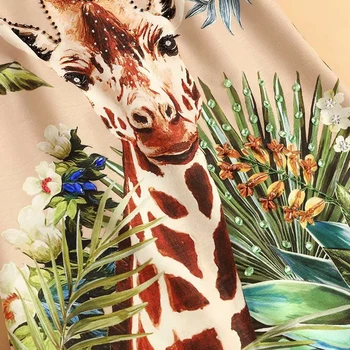 SEQINYY Rochie Mini de Vară 2020 Primăvara anului Nou Design de Moda, Flori, Animale Imprimate Cristal Vesta Bej Rochie