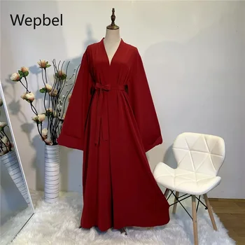 WEPBEL Culoare Pură Dantela-up Cardigan Halat Middle East Dubai Rochie Musulman Populare Plus Dimensiune Maneca Lunga Abaya Caftan Kimono