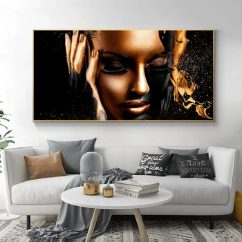 De mari Dimensiuni Aur Negru Nud Femeie Africană Pictura in Ulei pe Panza, Postere si Printuri de Artă Modernă Poze de Perete pentru Casa Living