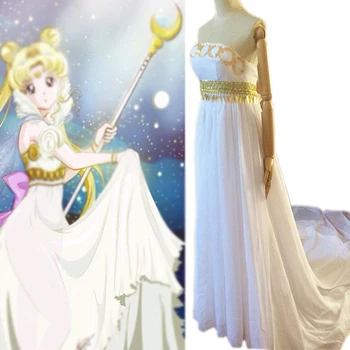Femeile Sailor Moon Princess Serenity Usagi Tsukino Doamna Cosplay Costum Rochie De Bal De Halloween Petrecere De Crăciun Lung Tub Alb Rochie