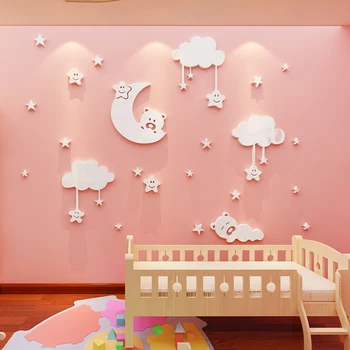 Camera copiilor decor 3d autocolante de perete Moon Star grădiniță dormitor Copil Crative Desene animate DIY Acrilica de Perete Autocolant Decal