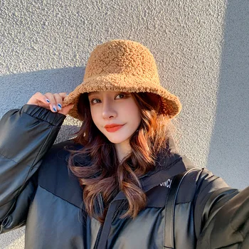 Noi De Iarnă Lână De Miel Pescar Pălărie De Moda Sălbatic Student Cald Bazinul Pălării Coreea Harajuku Style Solid De Culoare Pălării Pentru Femei