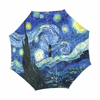Windproof Creativ Pictura Noapte Înstelată Inversă Umbrela Van Gogh Pictura in Ulei cu Strat Dublu Inversat Umbrela pentru Masina