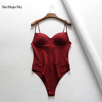 SheMujerSky Femei Culoare Solidă Tricot Costume Strappy Fără Mâneci Scurte Salopete 2019 Sexy Skinny Body-Salopete