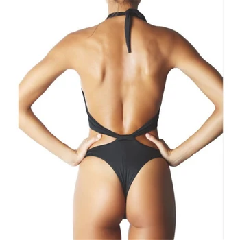Cross Sexy Neck-Bikini Mujer 2020 Vară Fara Spate De Costume De Baie Femei O Singură Bucată Solid, Negru Brazilian Costum De Baie De Înaltă Tăiat Costum De Baie