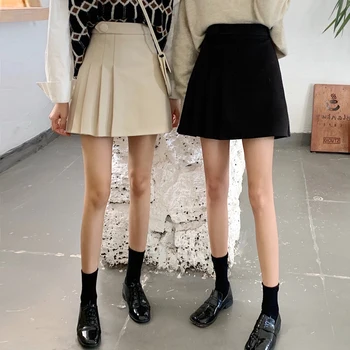 FINEWORDS Epocă Janpanese de Lână Bej Harajuku Fusta Talie Inalta Sexy Mini-Fusta Scurta Streetwear Fusta Casual 2020 jupe femme