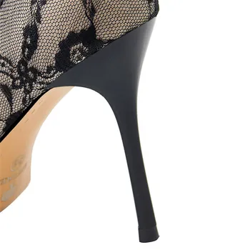 2021 Sexy Negru Dantelă Floare Plasă de Pompe de Femei a Subliniat Petrecere de Moda Pantofi Show Tocuri Subtiri de Mare Pantofi Femei Pantofi Office Superficial