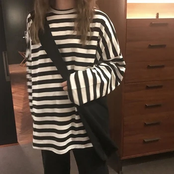 2020 Noul negru cu dungi barbati tricou lung slevees pierde Neutru stil casual haine O-gât moda cupluri Harajuku streetwear