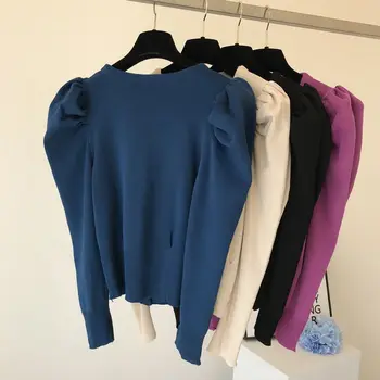 2019 Toamna New Pure Color de sex Feminin Tricotaje Scurt Pulovere pentru Femei Guler Rotund mâneci Tricotate Cardigan Tricouri