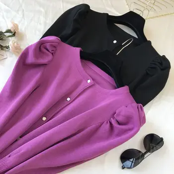 2019 Toamna New Pure Color de sex Feminin Tricotaje Scurt Pulovere pentru Femei Guler Rotund mâneci Tricotate Cardigan Tricouri