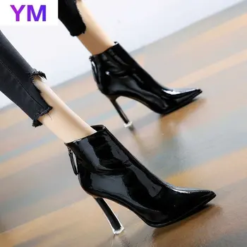 Femei Sexy Cizme PU Cizme a Subliniat Toe 2020 Subțire Tocuri de 10 CM Pantofi de Partid Iarnă Ține de Cald Feminin Cizme Zapatos De Mujer Zip