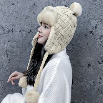 Rece De Iarnă Femei Tricotat Caciula Ushanka Capace De Zăpadă Fete Cald Gros Ureche Protector Bombardier Pălării De Blană