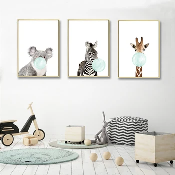 SURELIFE camera copilului Arta de Perete Animale Suflare Bule Panza Picturi Desene animate Poster și Imprimă Imagini Băiat Decor Camera pentru Copii