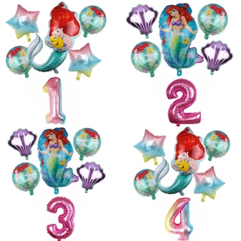 6pcs Sirena Ariel Desene animate Disney Princess Baloane Folie 32Inch Numărul Fetita Roz Aer Baloes Petrecerea de Ziua Decor Jucarii Copii