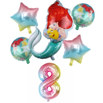 6pcs Sirena Ariel Desene animate Disney Princess Baloane Folie 32Inch Numărul Fetita Roz Aer Baloes Petrecerea de Ziua Decor Jucarii Copii
