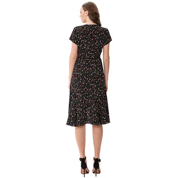 Floral rochii femei pentru vara sexy V-gât adânc O-Linie genunchi lungime rochie cu centura sundress halat M30580