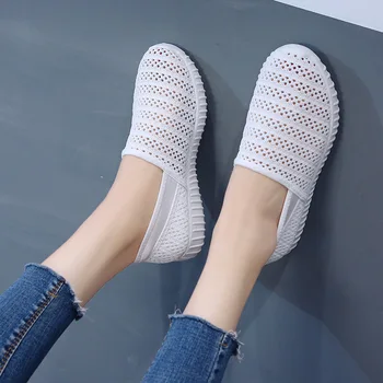 Vara 2019 femei ochiurilor de plasă respirabil pantofi casual moda apartamente pantofi femei superficial alb slip-on mocasini pantofi