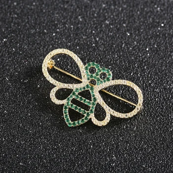 Kawaii Verde Structură de Albine Cristal Broșe pentru Femei Fete Insecte Albine Pin Broșă Moda Bijuterii Costum Pin Badge Brosa